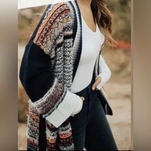 Anthropologie Sleeping On Snow Wool Cashmere Kimono Fair Isle Wrap Cardigan M/L